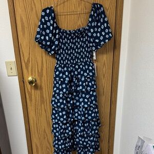 Crystal Doll Blue and White Floral Midi Dress